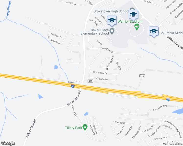 map of restaurants, bars, coffee shops, grocery stores, and more near 200 Claudia Drive in Grovetown