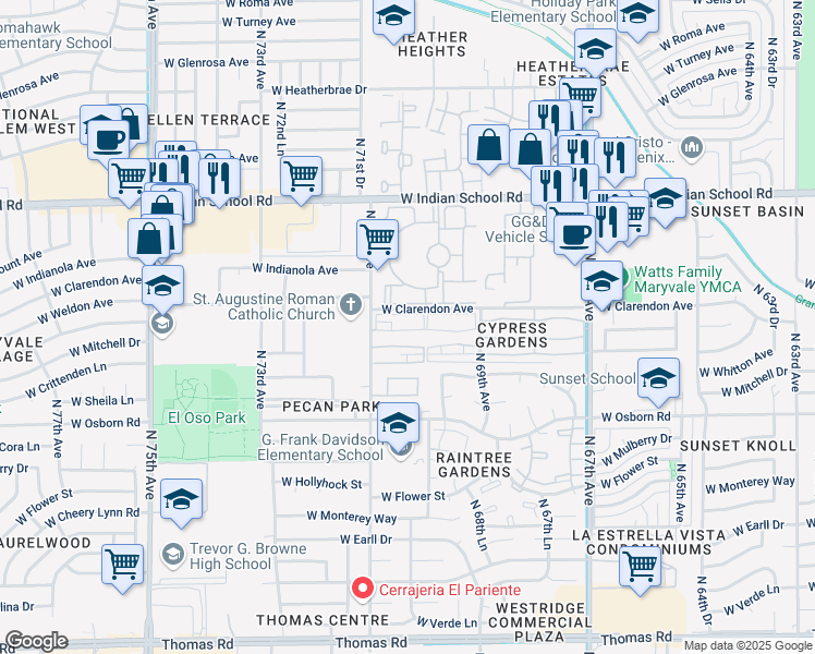 map of restaurants, bars, coffee shops, grocery stores, and more near West Columbus Avenue in Phoenix