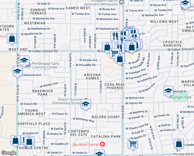 map of restaurants, bars, coffee shops, grocery stores, and more near 8438 W Clarendon Ave in Phoenix