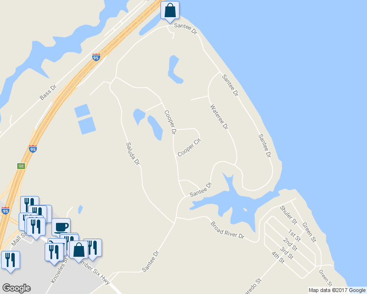 map of restaurants, bars, coffee shops, grocery stores, and more near 104 Cooper Cir in Santee