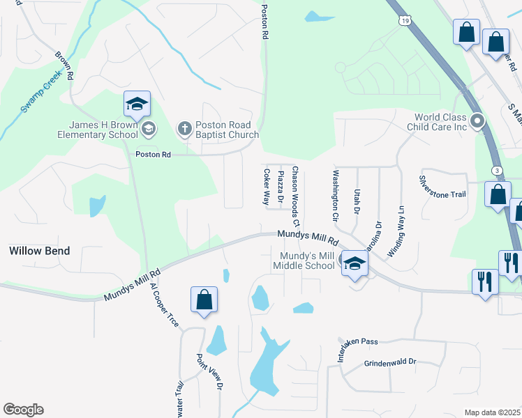 map of restaurants, bars, coffee shops, grocery stores, and more near 6665 Coker Way in Jonesboro