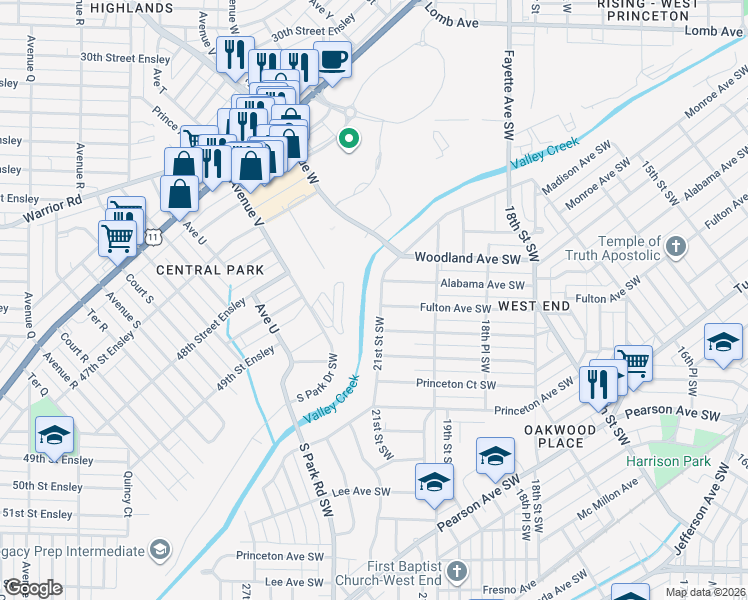 map of restaurants, bars, coffee shops, grocery stores, and more near 420 21st Street Southwest in Birmingham