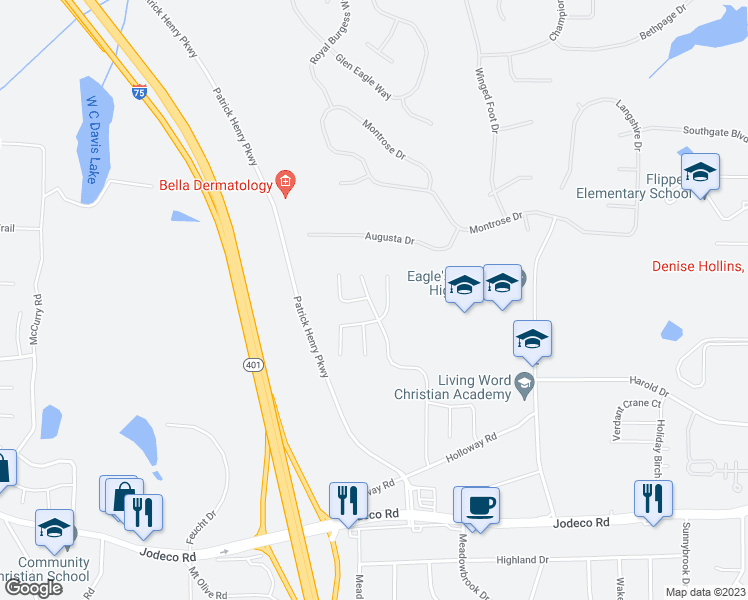 map of restaurants, bars, coffee shops, grocery stores, and more near 458 Chase Marion Way in McDonough