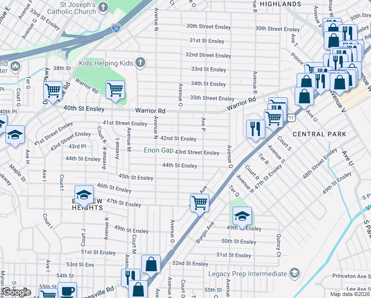 map of restaurants, bars, coffee shops, grocery stores, and more near 14404 Avenue O in Birmingham