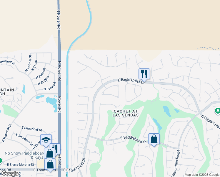 map of restaurants, bars, coffee shops, grocery stores, and more near 7263 East Tyndall Street in Mesa