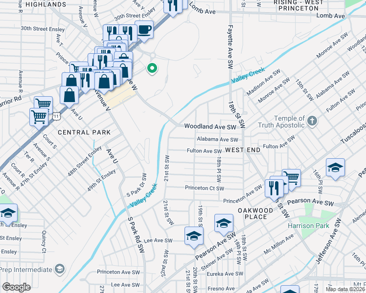 map of restaurants, bars, coffee shops, grocery stores, and more near 1916 Fulton Avenue Southwest in Birmingham