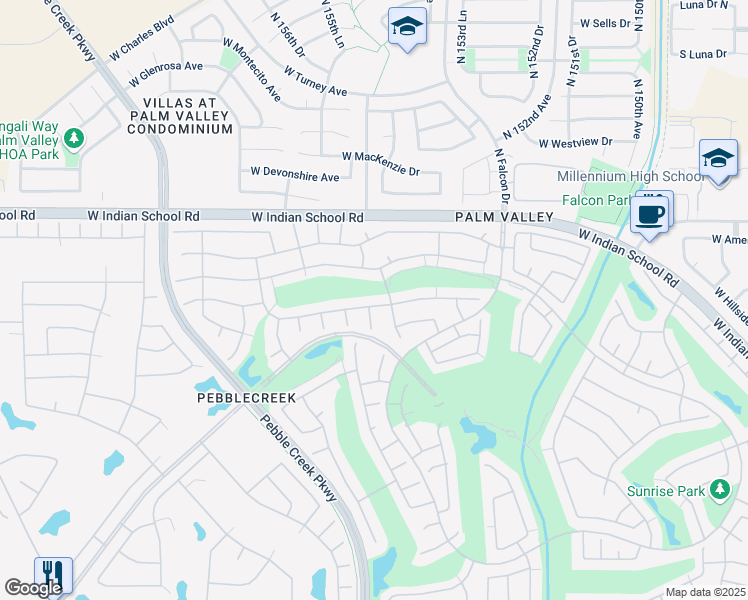 map of restaurants, bars, coffee shops, grocery stores, and more near 15486 W Fairmount Ave in Goodyear