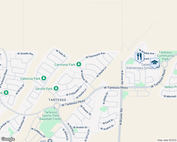 map of restaurants, bars, coffee shops, grocery stores, and more near 30167 West Clarendon Avenue in Buckeye