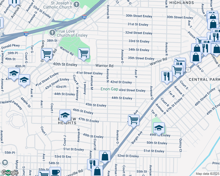map of restaurants, bars, coffee shops, grocery stores, and more near 1404 43rd Street Ensley in Birmingham