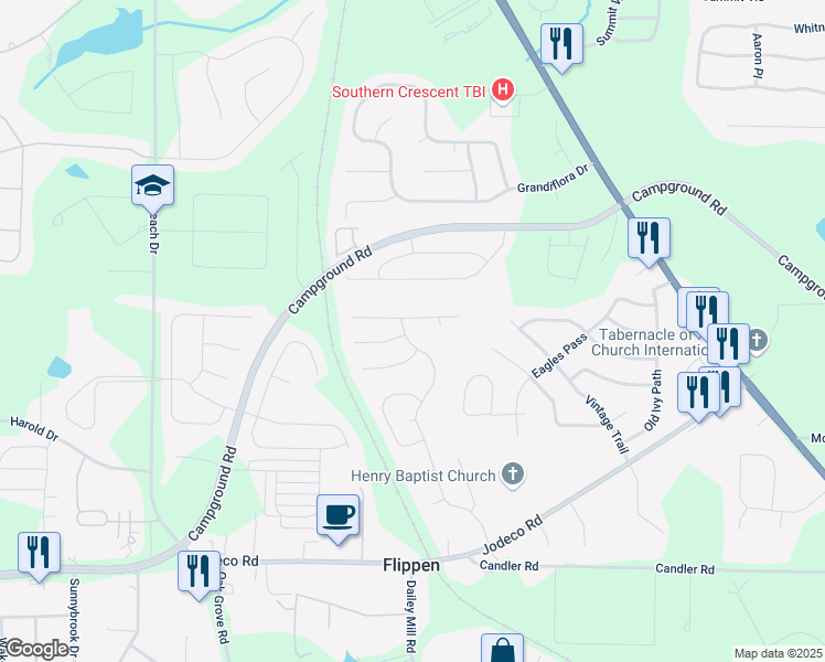 map of restaurants, bars, coffee shops, grocery stores, and more near 198 Greenland Drive in McDonough