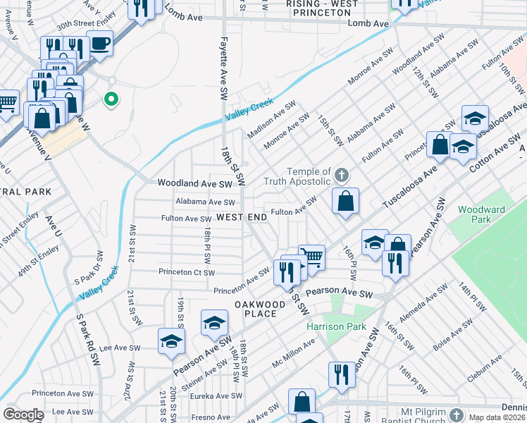 map of restaurants, bars, coffee shops, grocery stores, and more near 504 Francis Place in Birmingham