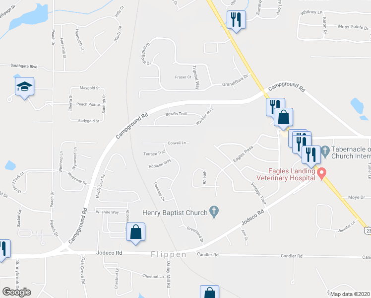 map of restaurants, bars, coffee shops, grocery stores, and more near 905 Galloway Court in McDonough