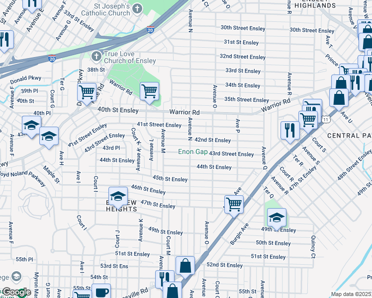 map of restaurants, bars, coffee shops, grocery stores, and more near 1404 43rd Street Ensley in Birmingham