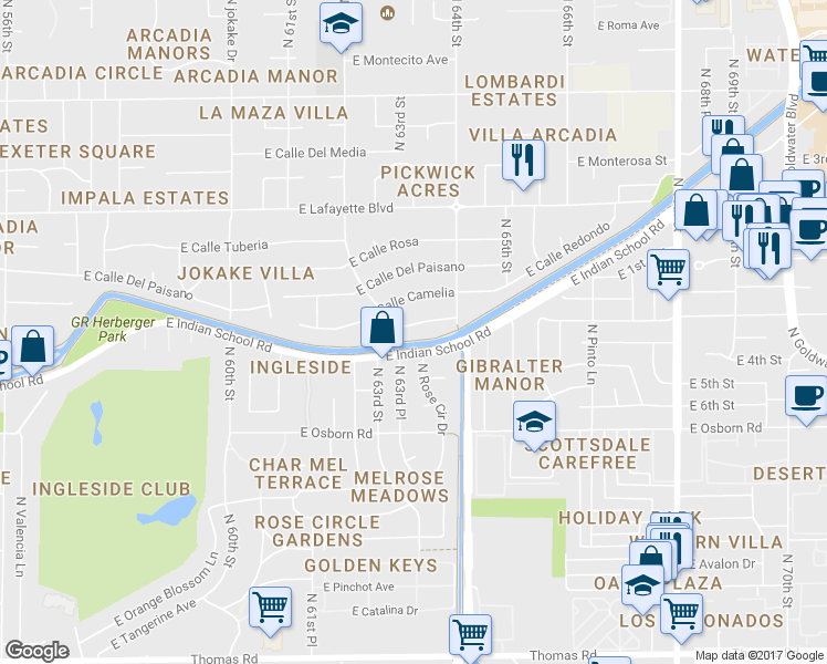 map of restaurants, bars, coffee shops, grocery stores, and more near 6223 East Cll Redonda in Scottsdale