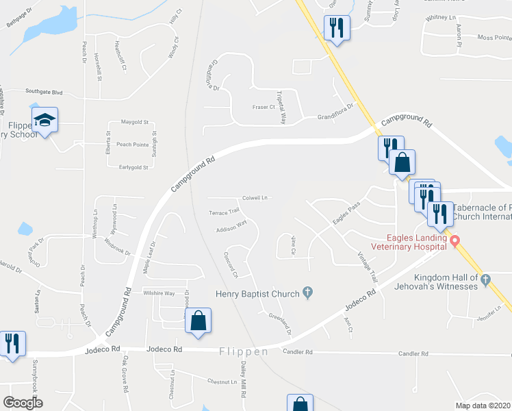 map of restaurants, bars, coffee shops, grocery stores, and more near 904 Galloway Court in McDonough