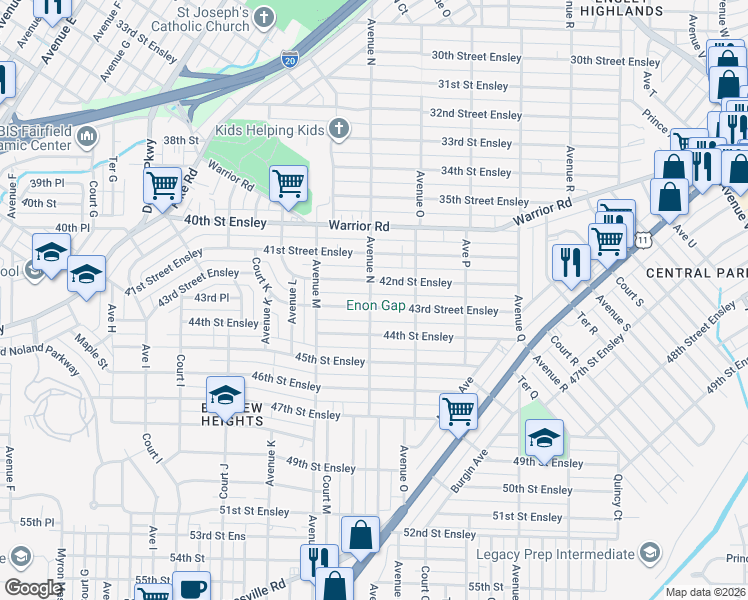 map of restaurants, bars, coffee shops, grocery stores, and more near 1400 43rd Street Ensley in Birmingham