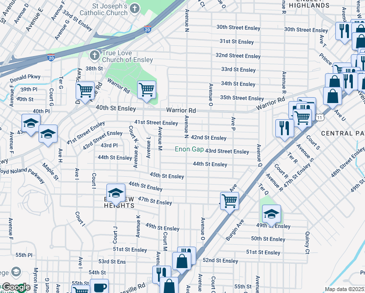 map of restaurants, bars, coffee shops, grocery stores, and more near 1404 43rd Street Ensley in Birmingham