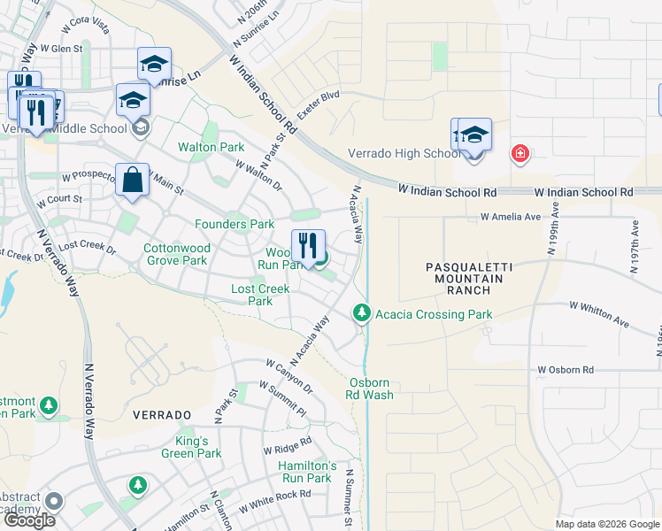 map of restaurants, bars, coffee shops, grocery stores, and more near 20410 West Shadow Street in Buckeye