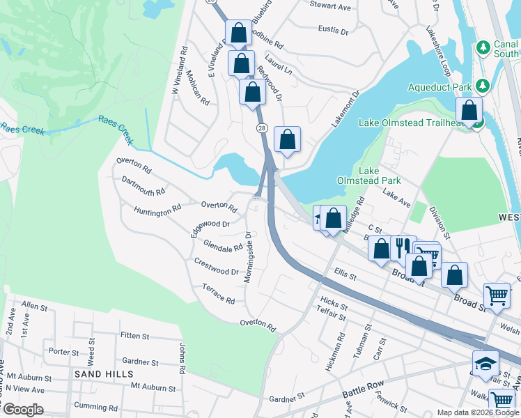 map of restaurants, bars, coffee shops, grocery stores, and more near 2233 Morningside Drive in Augusta