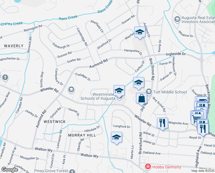 map of restaurants, bars, coffee shops, grocery stores, and more near 514 Hillwood Circle in Augusta