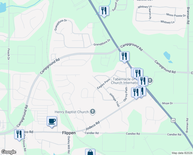map of restaurants, bars, coffee shops, grocery stores, and more near 168 Vintage Trail in McDonough