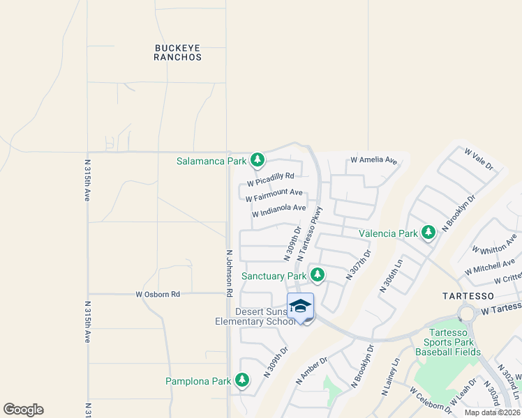 map of restaurants, bars, coffee shops, grocery stores, and more near 31004 West Indianola Avenue in Buckeye