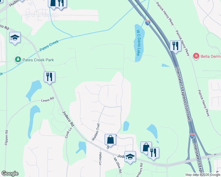 map of restaurants, bars, coffee shops, grocery stores, and more near 105 Nanci Court in Stockbridge
