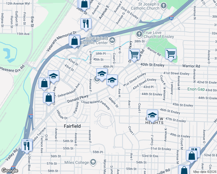 map of restaurants, bars, coffee shops, grocery stores, and more near 715 Valley Road in Fairfield