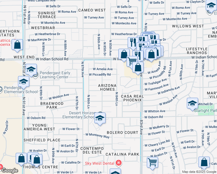 map of restaurants, bars, coffee shops, grocery stores, and more near 8438 West Clarendon Avenue in Phoenix