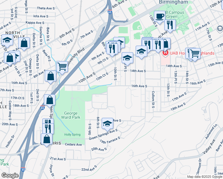 map of restaurants, bars, coffee shops, grocery stores, and more near 691 Idlewild Circle in Birmingham