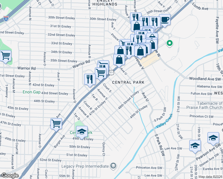 map of restaurants, bars, coffee shops, grocery stores, and more near 4701 Court South in Birmingham