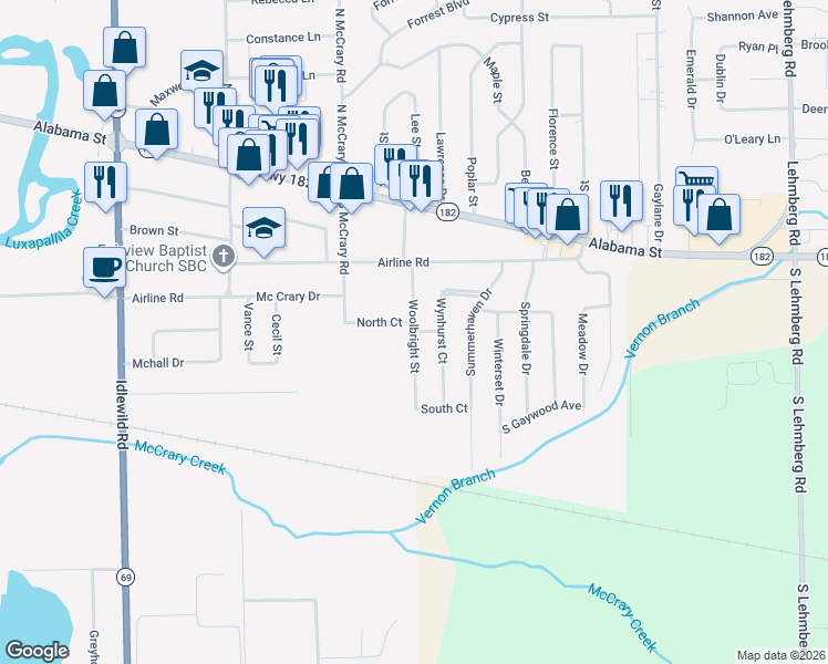 map of restaurants, bars, coffee shops, grocery stores, and more near C.N.G. Lane in Columbus
