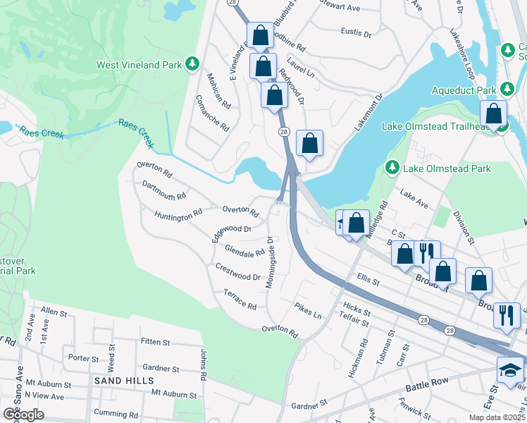 map of restaurants, bars, coffee shops, grocery stores, and more near 2238 Morningside Drive in Augusta