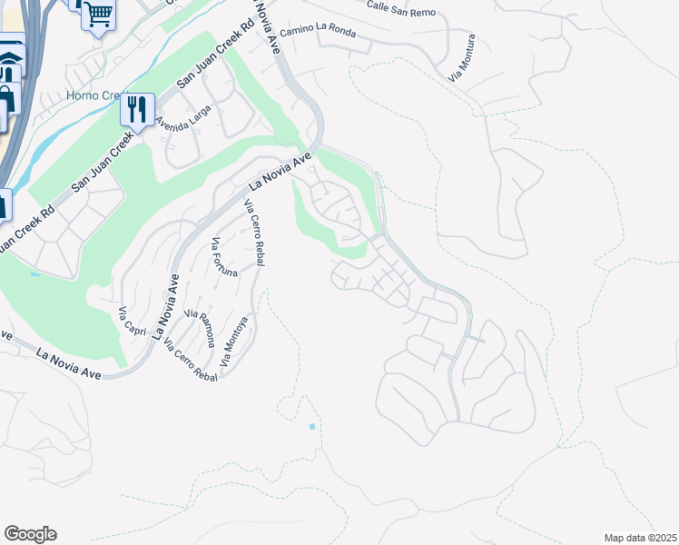 map of restaurants, bars, coffee shops, grocery stores, and more near 28257 Via Del Mar in San Juan Capistrano