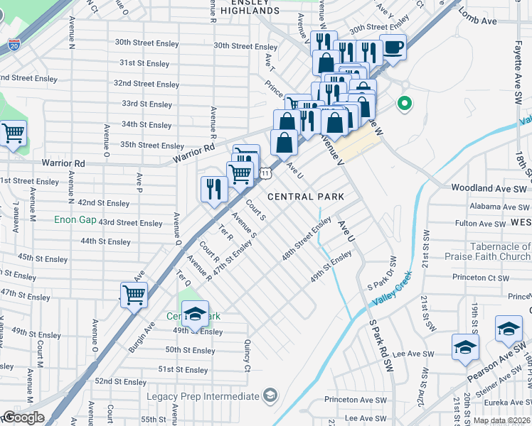 map of restaurants, bars, coffee shops, grocery stores, and more near 4701 Court South in Birmingham
