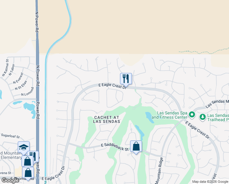 map of restaurants, bars, coffee shops, grocery stores, and more near Unnamed Road in Mesa