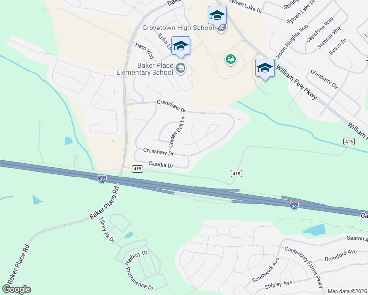 map of restaurants, bars, coffee shops, grocery stores, and more near 8753 Crenshaw Drive in Grovetown