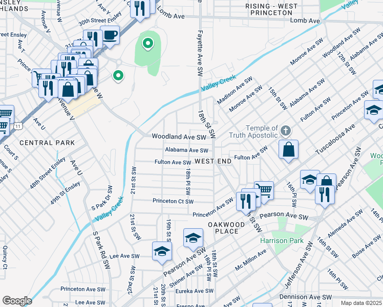 map of restaurants, bars, coffee shops, grocery stores, and more near 1848 Fulton Avenue Southwest in Birmingham