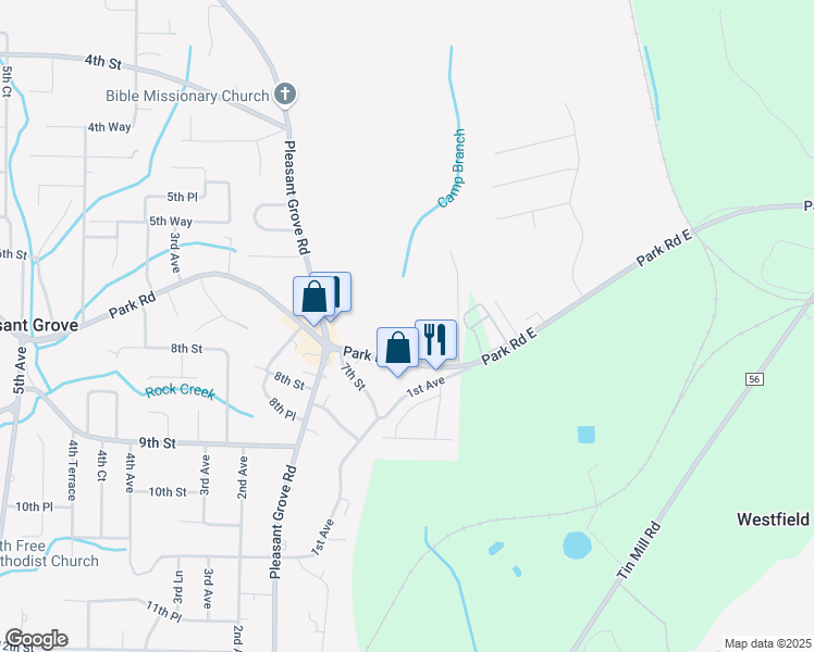 map of restaurants, bars, coffee shops, grocery stores, and more near 24 Park Road in Pleasant Grove