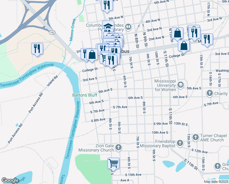 map of restaurants, bars, coffee shops, grocery stores, and more near 411 6th Ave S in Columbus
