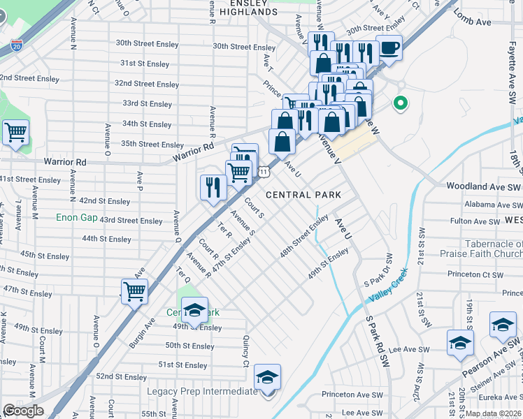 map of restaurants, bars, coffee shops, grocery stores, and more near 4633 Avenue South in Birmingham