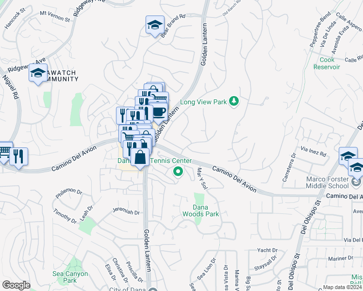 map of restaurants, bars, coffee shops, grocery stores, and more near 2 Glastonbury Place in Laguna Niguel