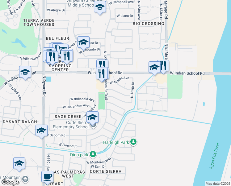 map of restaurants, bars, coffee shops, grocery stores, and more near 12610 West Clarendon Avenue in Avondale
