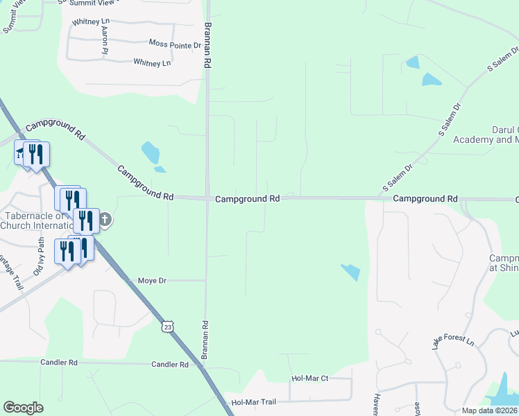 map of restaurants, bars, coffee shops, grocery stores, and more near 346 Campground Road in McDonough