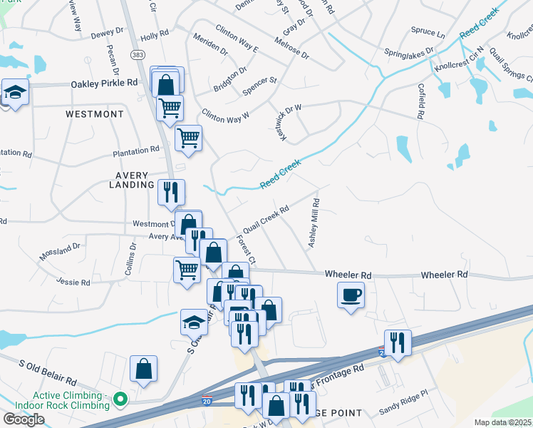 map of restaurants, bars, coffee shops, grocery stores, and more near 4373 Quail Creek Road in Augusta
