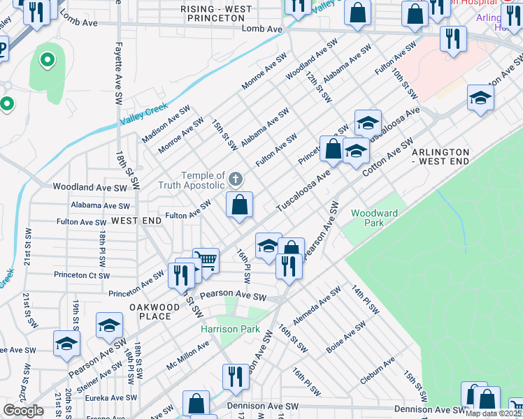 map of restaurants, bars, coffee shops, grocery stores, and more near 1517 Tuscaloosa Avenue in Birmingham