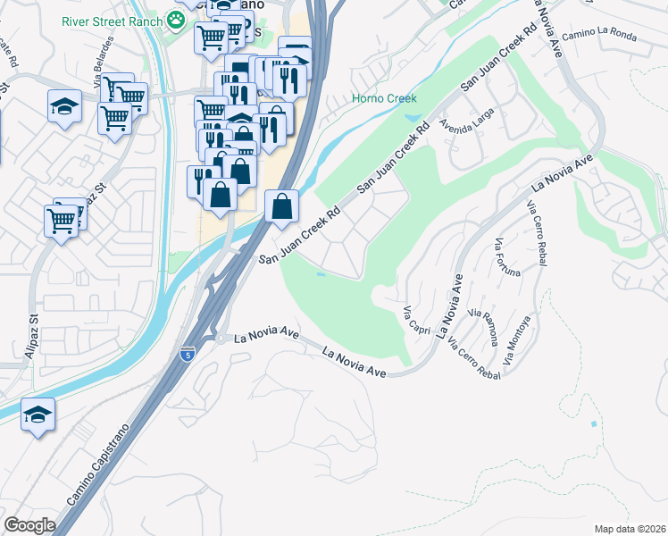 map of restaurants, bars, coffee shops, grocery stores, and more near 27101 Capote De Paseo in San Juan Capistrano