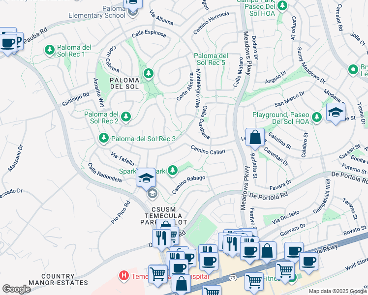 map of restaurants, bars, coffee shops, grocery stores, and more near 32030 Corte Carmona in Temecula