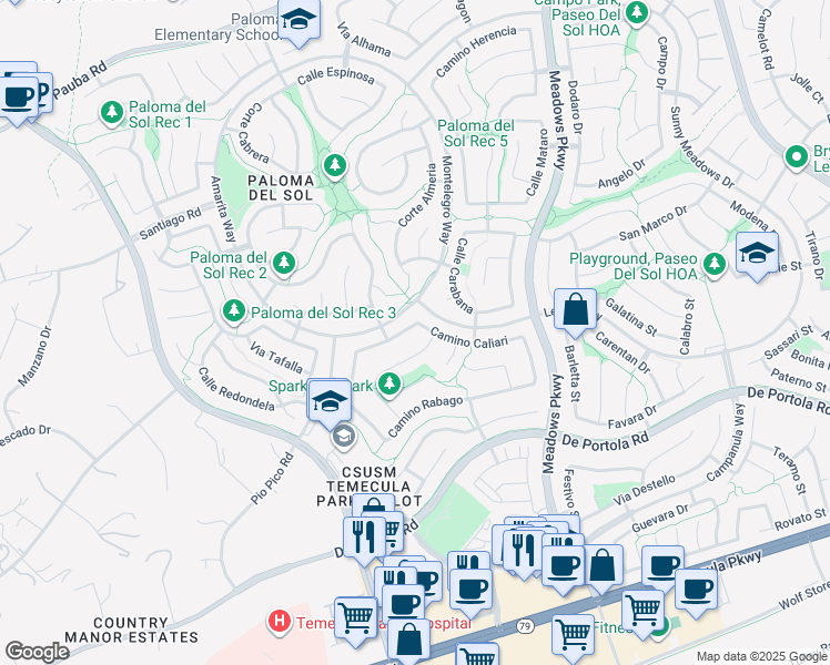 map of restaurants, bars, coffee shops, grocery stores, and more near 32030 Corte Cardoza in Temecula