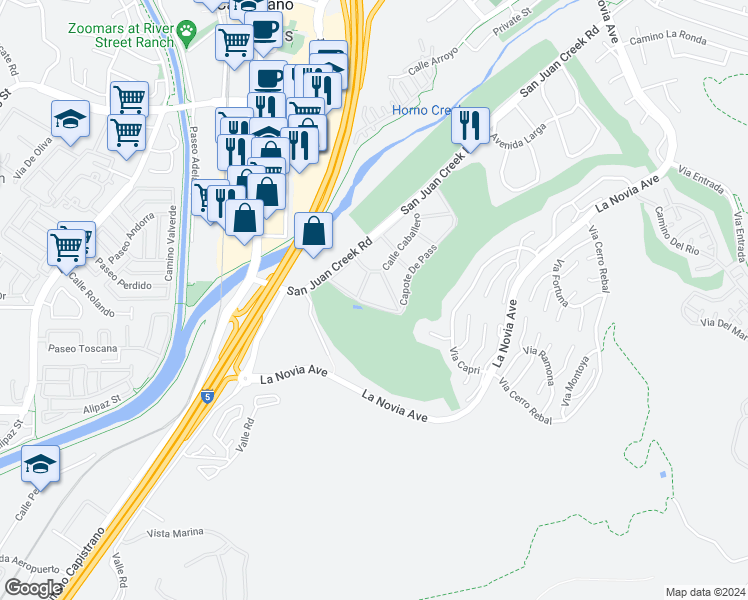 map of restaurants, bars, coffee shops, grocery stores, and more near 27101 Capote De Paseo in San Juan Capistrano